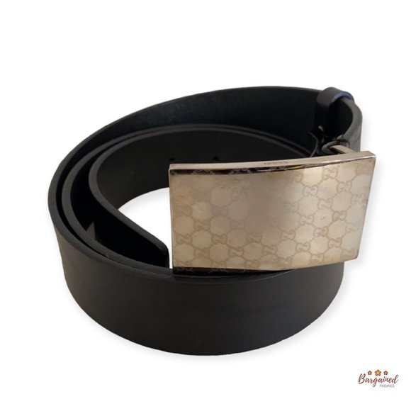 Authentic Gucci Black Calfskin Leather Silver GG Metal Buckle Belt Size 95/38 - Picture 1 of 14